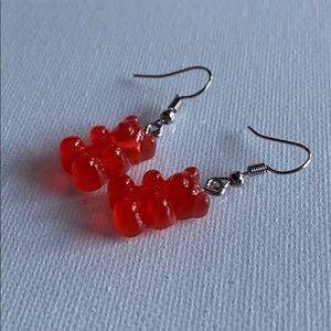 Handmade red dangle gummy bear earrings